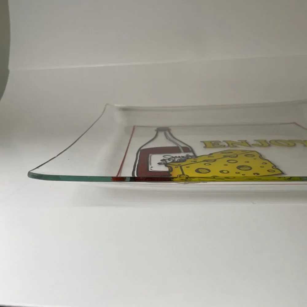 Vintage Glass Wine Cheese Cracker Serving Plate Platter Dish Serving Tray